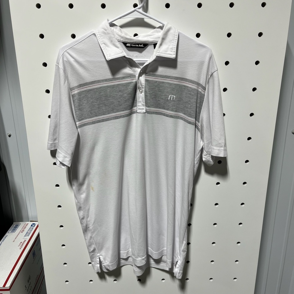 Travis Mathew Night Life Golf Polo White and Gray Size M